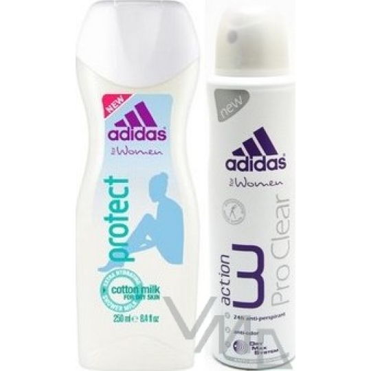 Adidas Protect sprchový gel 250 ml + Adidas Action 3 Pro Clear antiperspitant deodorant sprej pro ženy 150 ml, kosmetická sada