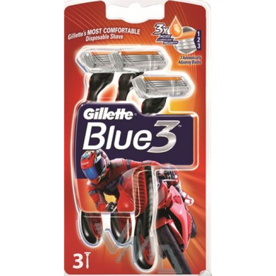 Gillette Blue 3 Pride pohotové holítko s lubrikačním páskem pro muže 3 kusy červené