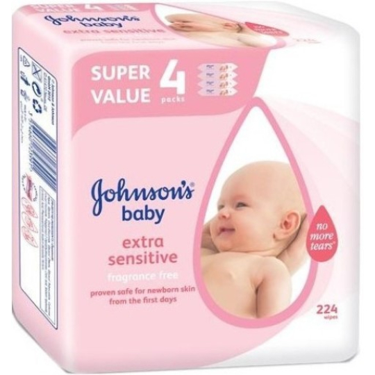 Johnsons Baby Extra Sensitive Vlhčené ubrousky 224 kusů