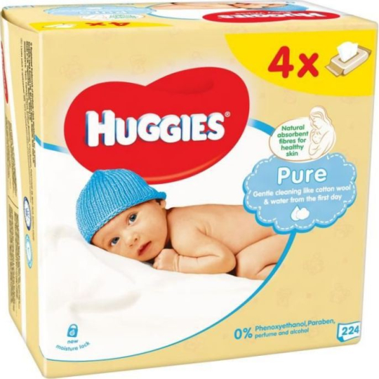 Huggies Pure vlhčené čisticí ubrousky 4 x 56 kusů