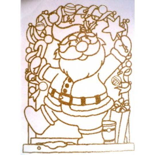 Okenní fólie bez lepidla Santa Claus zlaté glitry oblouk 30 x 20 cm