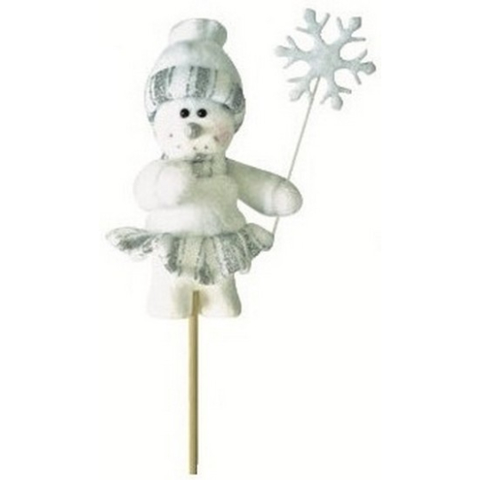 Sněhulačka s vločkou stříbrná figurka zápich 10 cm + špejle