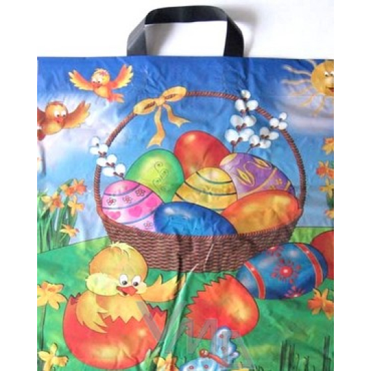 Press Igelitová taška 45 x 50 cm s uchem Velikonoční Kuřátko a vajíčka 1 kus