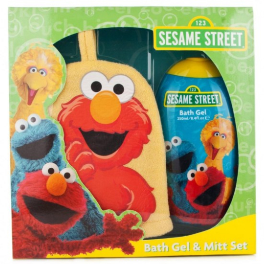 Sesame Street sprchový gel 250 ml + koupelová žínka, dětská kosmetická sada