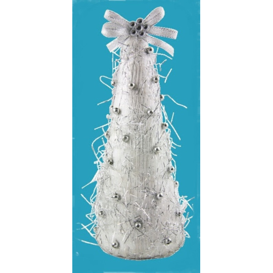 Stromeček bílostříbrný kužel s perličkami 18 cm