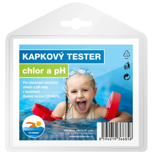 Probazen Kapkový Tester pro zjištění jak upravit vodu v bazénech - pH a Chlor 120 testů