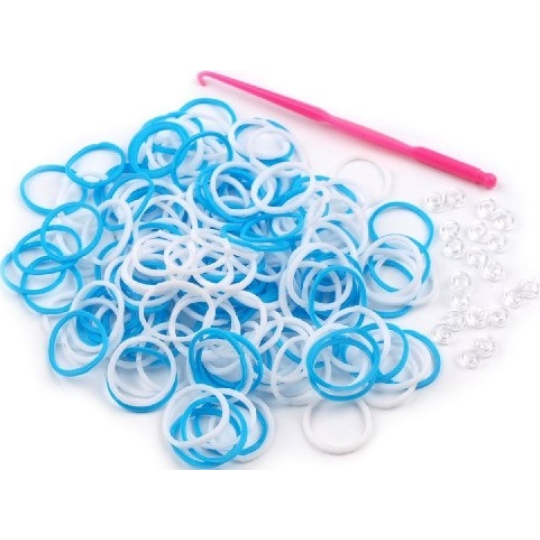 Loom Bands gumičky na pletení náramků Bílá a modrá 200 kusů