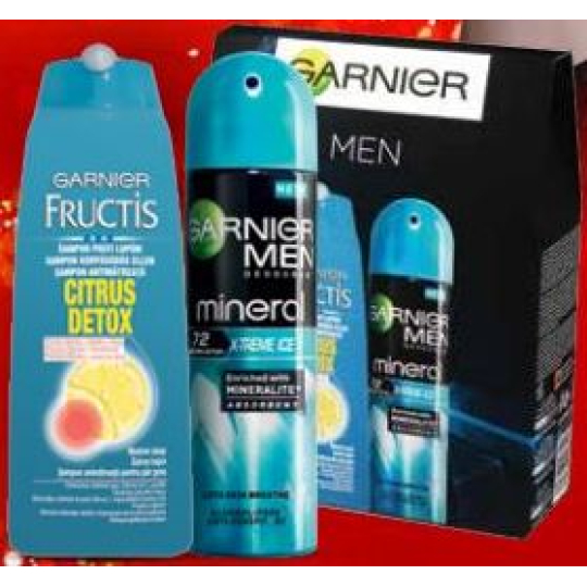 Garnier Men Fresh Start Duo šampon Citrus Detox 250 ml + deodorant sprej Extreme Ice 150 ml, kosmetická sada