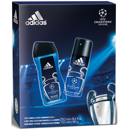 Adidas Champions League deodorant sprej 150 ml + sprchový gel 250 ml, pro muže dárková sada