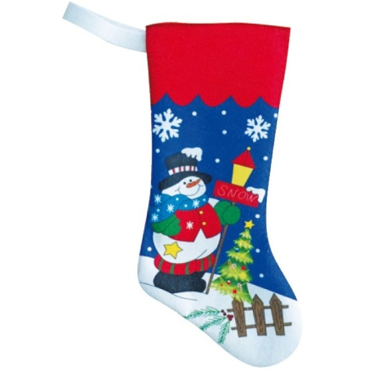Mikuláš / Santa punčocha vánoční se sněhulákem nebo santou na dárky modrá 47 cm 1 kus