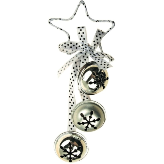 Rolničky stříbrné na hvězdičce s puntíkatým dekorem 3 x 4 cm, 19 cm