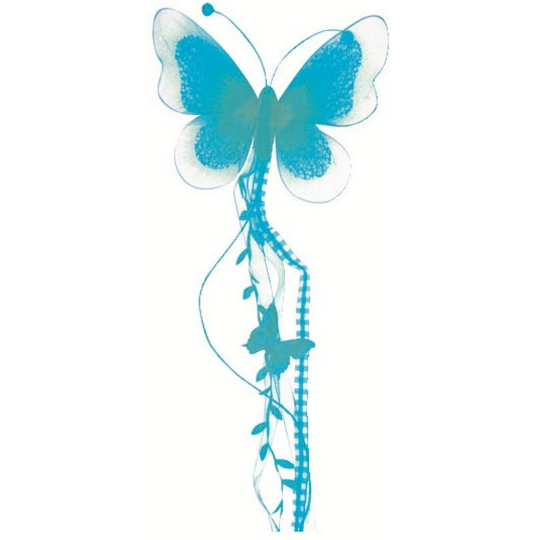 Motýl se silonovými křídly a peříčkem modrý 73 x 17 cm
