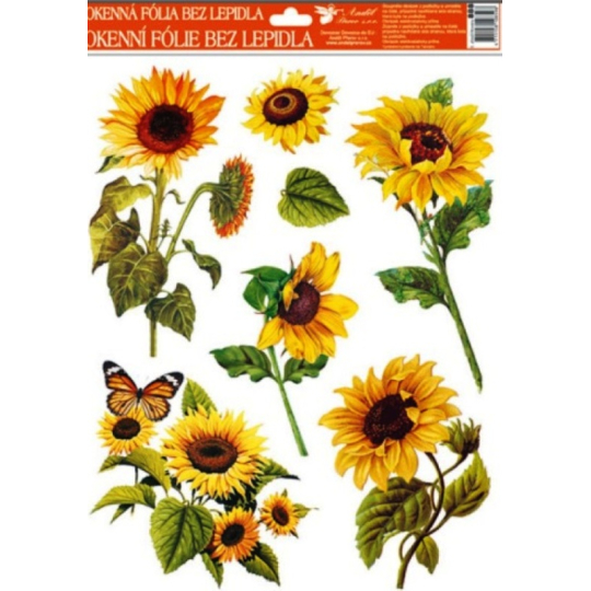 Okenní fólie bez lepidla slunečnice oranžový motýl 42 x 30 cm 1 kus