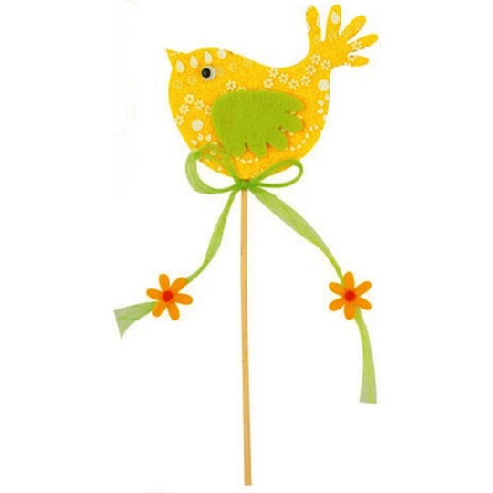 Ptáček z filcu žlutý-bílý dekor 7cm