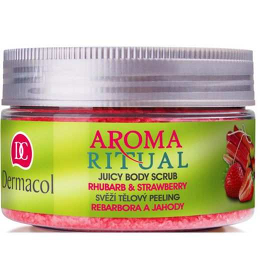 Dermacol Aroma Ritual Rebarbora a jahody Svěží tělový peeling 200 g Rhubarb and Strawberry