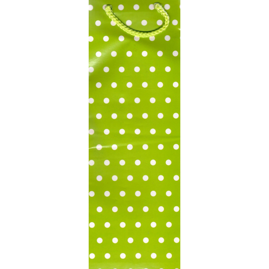 Nekupto Dárková papírová taška na láhev 33 x 10 x 9 cm Zelená bílý puntík 1 kus 869 50 ALH