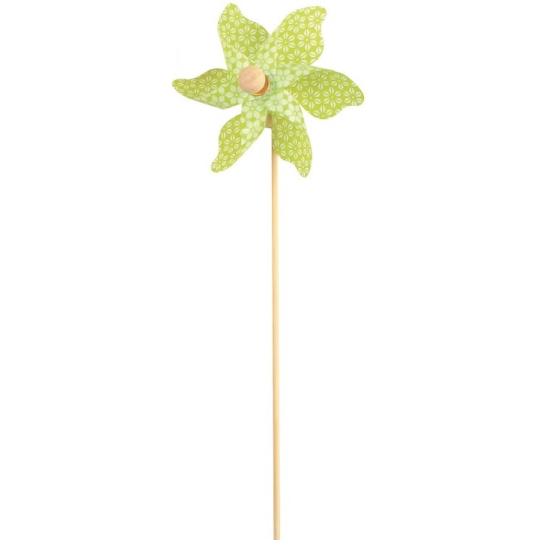 Větrník s kytičkami zelený 9 cm + špejle 1 kus