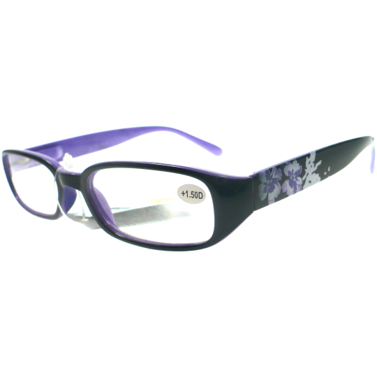 Berkeley Čtecí dioptrické brýle +1,50 černofialové s kytkama 1 kus MC 2103