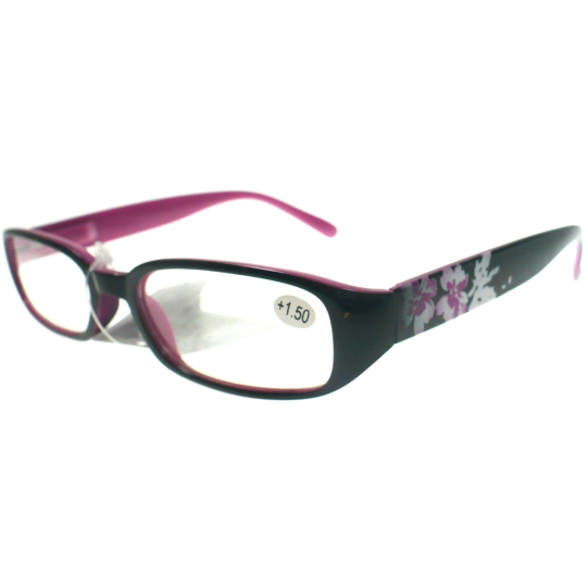 Berkeley Čtecí dioptrické brýle +1,50 černorůžové s kytkama 1 kus MC 2103