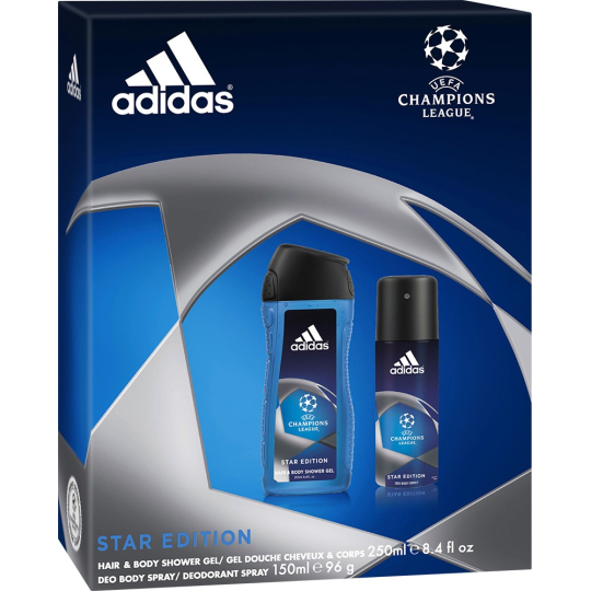Adidas Champions League Star Edition deodorant sprej 150 ml + sprchový gel 250 ml, pro muže kosmetická sada