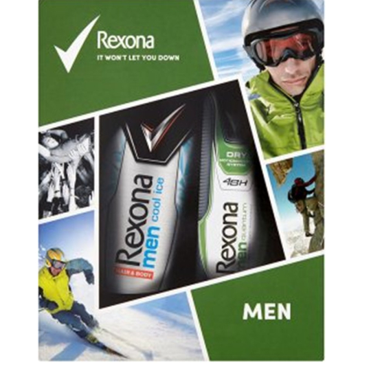 Rexona Men Dry Quantum antiperspirant deodorant sprej pro muže 150 ml + Cool Ice sprchový gel 250 ml, kosmetická sada