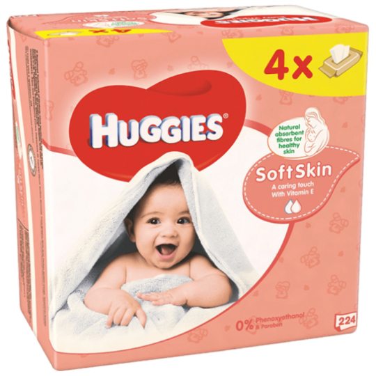 Huggies Soft Skin vlhčené čisticí ubrousky 4 x 56 kusů