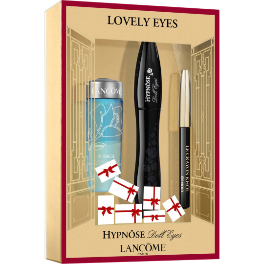 Lancome Hypnose Doll Eyes řasenka černá 6,5 ml + dvoufázový odličovač očí 30 ml + černá tužka na oči 0,7 g, kosmetická sada