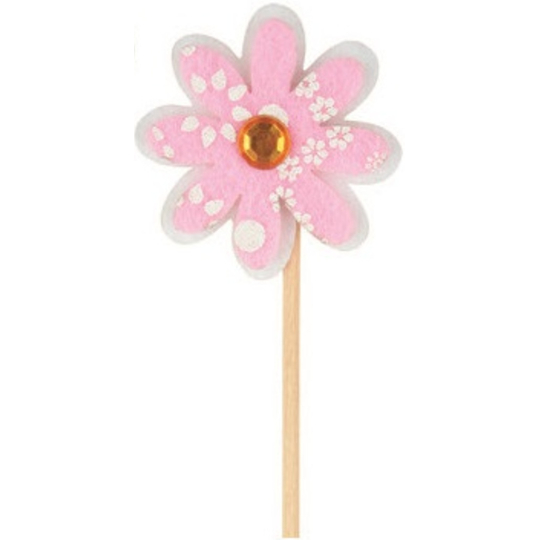 Květinka z filcu růžová zápich 4 cm + špejle