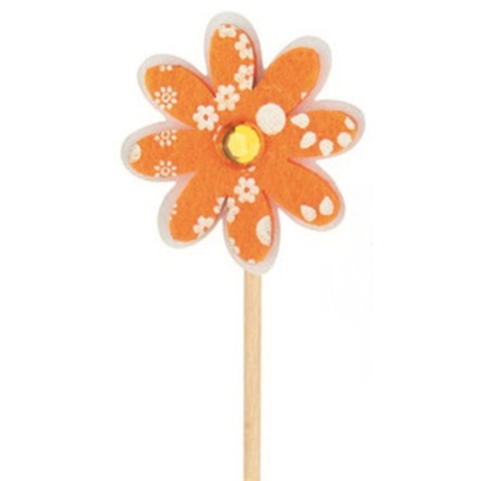 Květinka z filcu oranžová zápich 4 cm + špejle