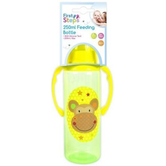 First Steps Jungle 0+ kojenecká láhev s úchopy Opička 250 ml