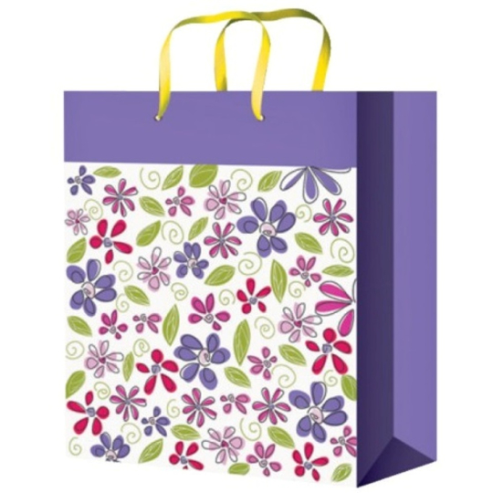 Anděl Dárková papírová taška 23 x 18 x 10 cm fialová s květy