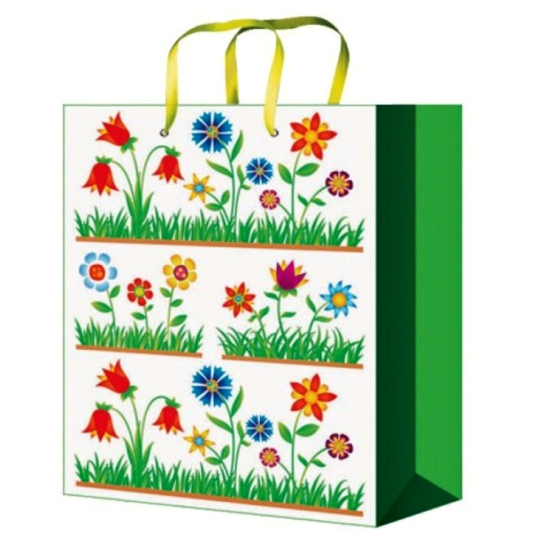 Anděl Dárková papírová taška 23 x 18 x 10 cm zelená s květy