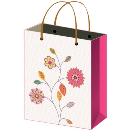 Anděl Dárková papírová taška 32 x 26 x 12,7 cm růžová s květy
