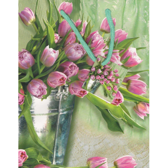 Nekupto Dárková papírová taška 23 x 18 x 10 cm Růžové tulipány 1 kus 1123 50 KFM